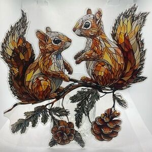 Suncatcher Acrylic Squirrel with Pine Tree Pinecones Home Cabin Decor